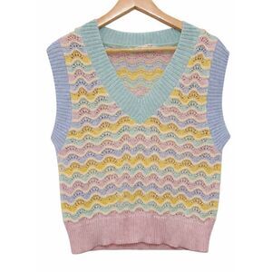Zara womens large boxy top pink yellow sleevless vest
